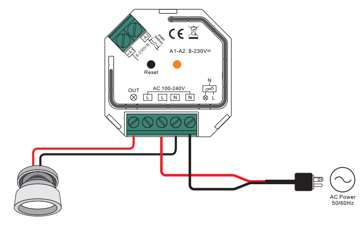 Sunricher ZigBee spínač 230V 400W (SR-ZG9101SAC-HP-Switch) - schéma zapojení