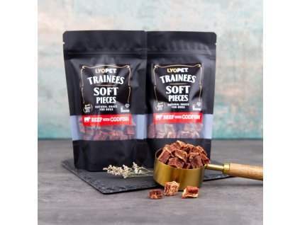 Trainees Snack Soft Pieces Beef with Codfish  měkké hovězí s treskou pro psy a kočky