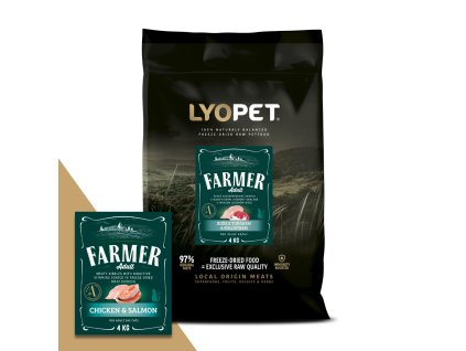 Farmer Cat Chicken & Salmon  (Kvalitní české granule pro velké kočky Lyopet – Kuře, tuňák a kolostrum)