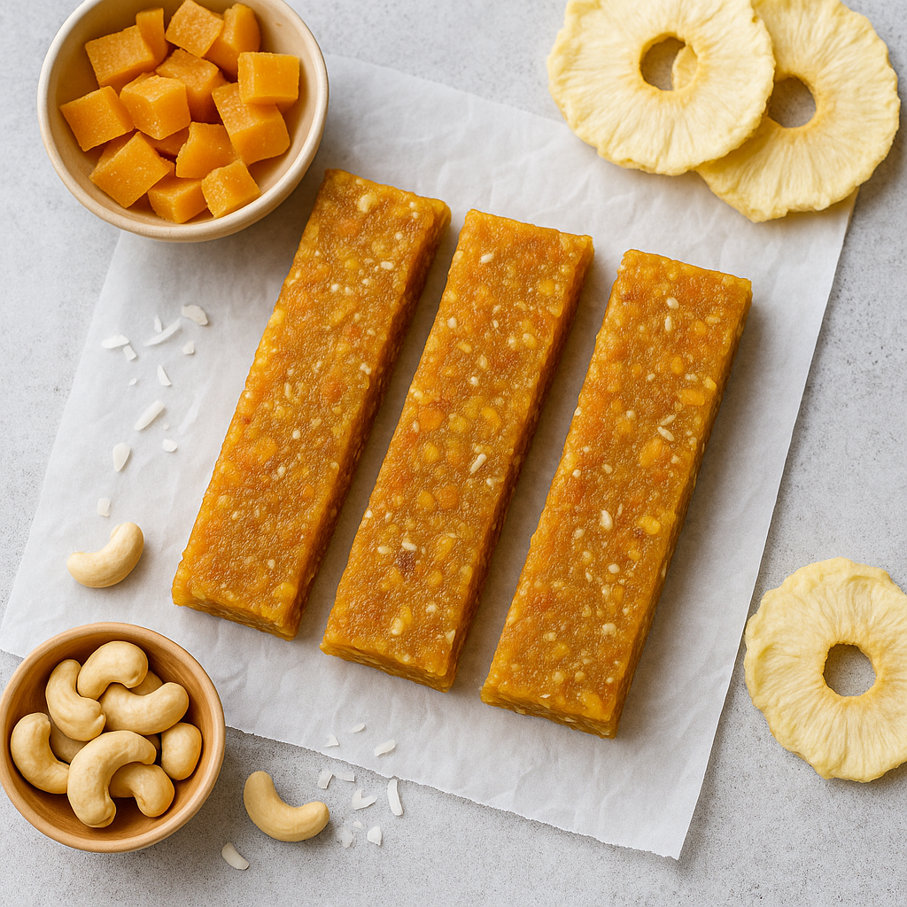 Domácí mango-ananasové tyčinky (RAW, bez cukru, vegan)