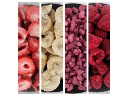 MiXniSi JAHODY, MALINY, BANÁN, GRANÁTOVÉ JABLKO (SUŠENO MRAZEM) VE SKLENICI S VĚNOVÁNÍM - baleno v celofánu (Věnování Jsi můj Valentýn)