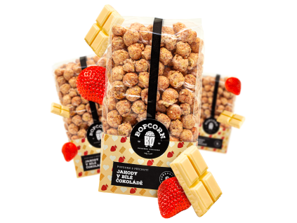 Jahody v bílé čokoládě popcorn