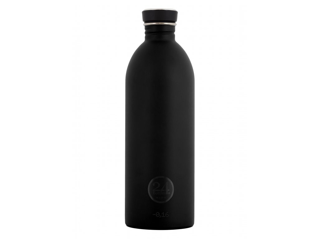 Černá lahev na vodu z kvalitní nerezové oceli od italského výrobce 24 bottles. Objem 1l.