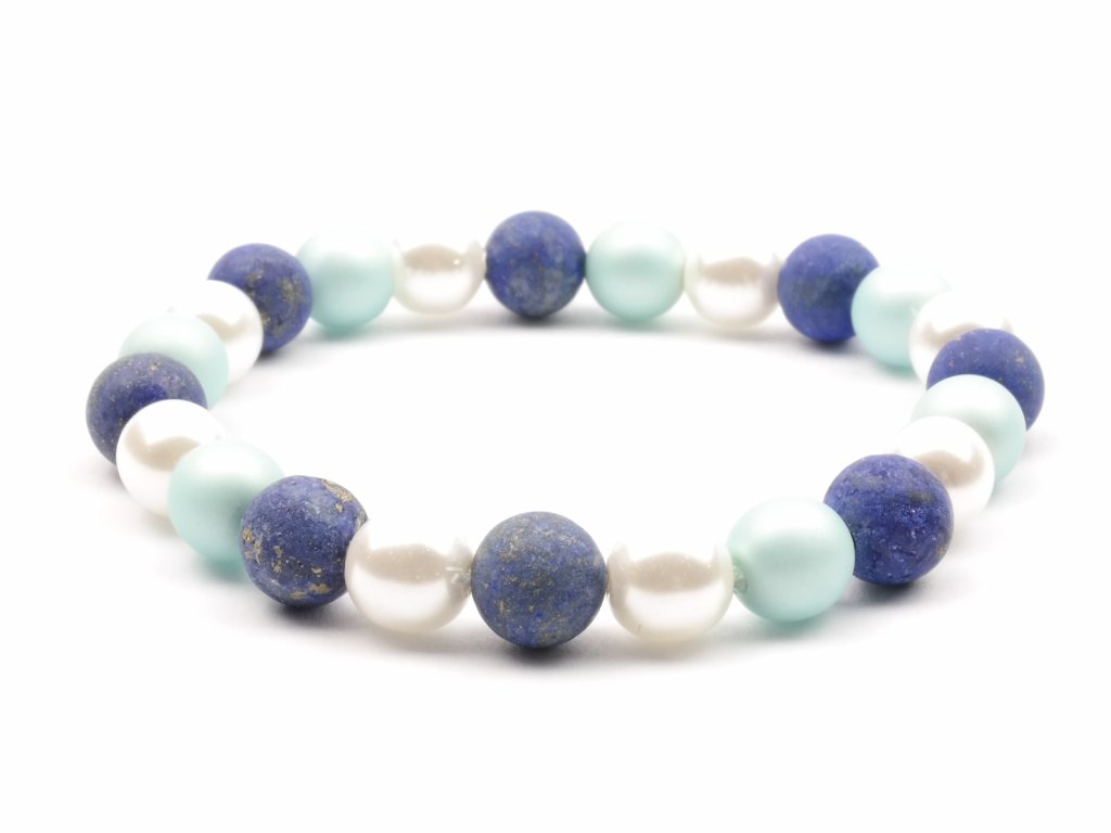 Moni - dámský náramek lapis lazuli perly mentolové a bílé