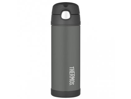 Thermos - FUNtainer dětská nerezová termoska s brčkem 470 ml černá