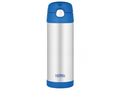 Thermos - FUNtainer dětská nerezová termoska s brčkem 470 ml modrá