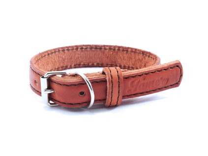 Kožený obojek STUBBY | hnědý (Šířka 2,5 cm, Obvod krku 25 - 35 cm)