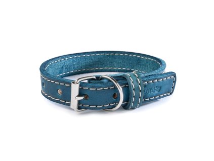 Kožený obojek STUBBY | tyrkysový (Šířka 2,5 cm, Obvod krku 25 - 35 cm)