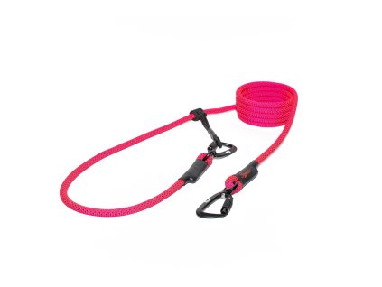 Lanové vodítko EASY LONG - TWIST | střední pes |růžové neon se zelenočerným prošitím - 440 (Délka 4 m)
