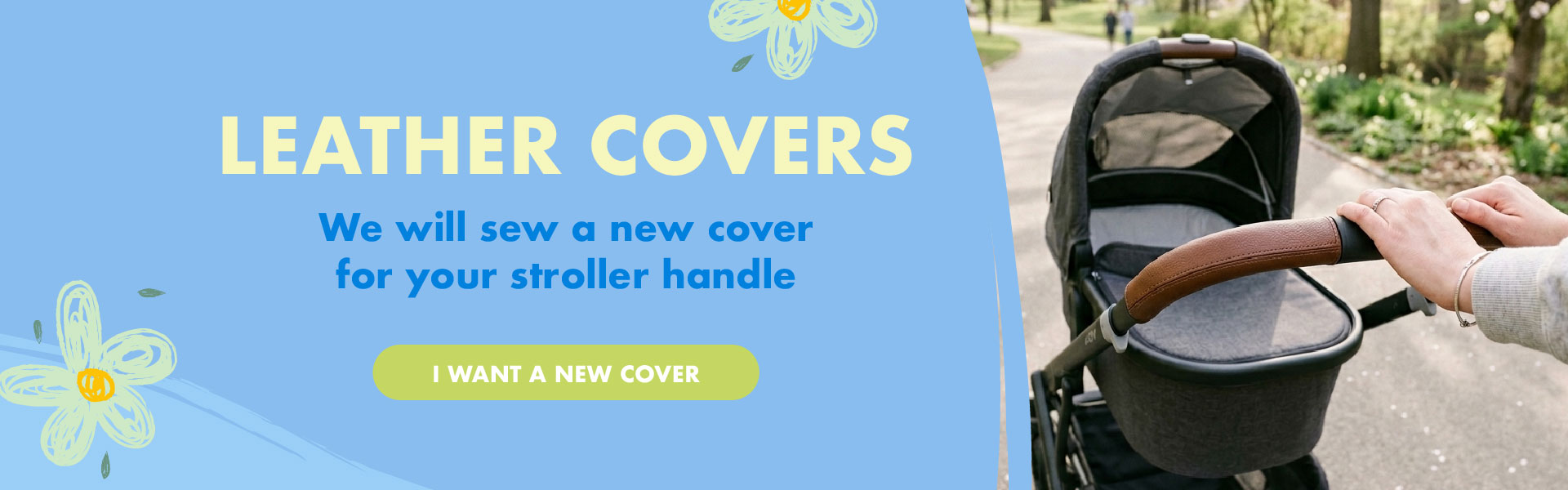 Leather covers for the handle and the handle of the stroller