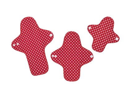 Starter pack of organic cotton reusable cloth pads Trial - Red Dots 3 pcs