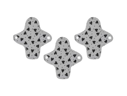 Reusable pantyliners organic cotton cloth pads Mini – - Grey Hearts 3 pcs