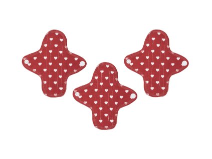 Reusable pantyliners organic cotton cloth pads Mini – - Red Hearts 3 pcs