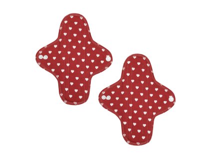 Reusable daily organic cotton cloth pads Midi - Red Hearts 2 pcs