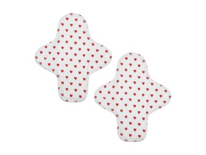 Reusable daily organic cotton cloth pads Midi - White Hearts 2 pcs
