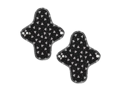 Reusable daily organic cotton cloth pads Midi - Black Hearts 2 pcs