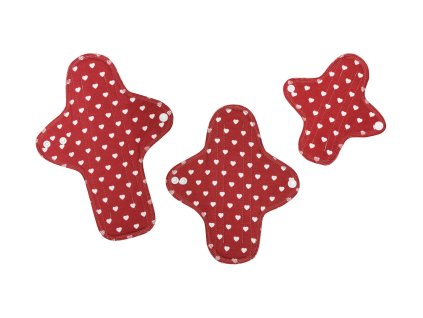 Starter pack of organic cotton reusable cloth pads Trial - Red Hearts 3 pcs