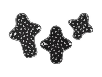 Starter pack of organic cotton reusable cloth pads Trial - Grey Hearts 3 pcs