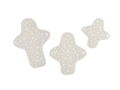 Starter pack of organic cotton reusable cloth pads Trial - Beige Stars 3 pcs
