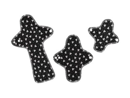 Starter pack of organic cotton reusable cloth pads Trial plus - Black Hearts 3 pcs