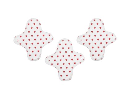 Reusable pantyliners organic cotton cloth pads Mini – - White Hearts 3 pcs