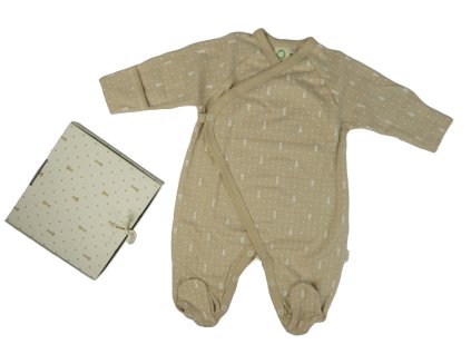 Wooly organic Overal na spaní s tlapkami - Brown/Ecru