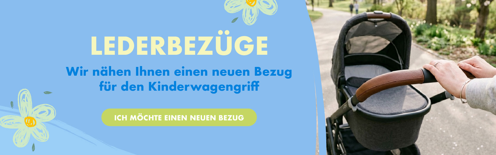 Lederbezüge für Griff und Handgriff des Kinderwagens
