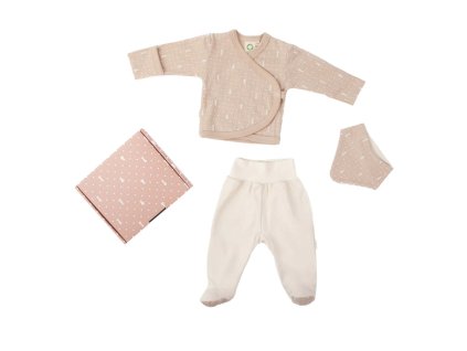 Geschenkset klein – Lätzchen, Body, Strampler Braun/Ecru (Velikost 68 (3-6 měs.))