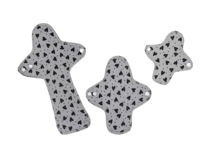 Startovací balíček látkových vložek z biobavlny Trial plus - Grey Hearts 3 ks