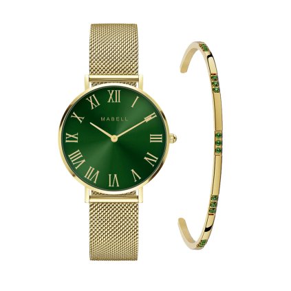 Set hodinek a náramku z chirurgické oceli Royal - Gold/Green 1