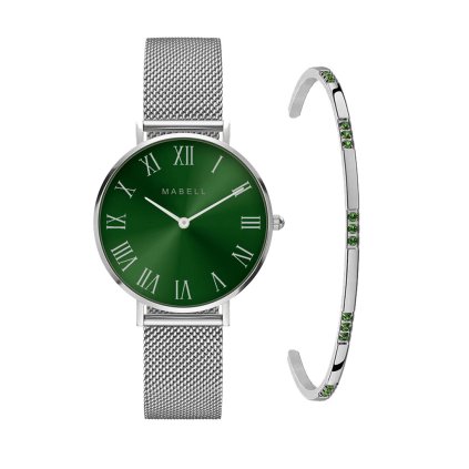 Set hodiniek a náramku z chirurgickej ocele Royal - Silver/Green 1