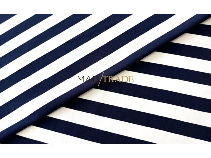 Úplet elastický jednolíc Pruhy 1 cm -Modro/Bílá 2912-0200