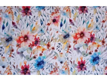 Elastická teplákovina Digi tisk Akvarel květ Kód 4842-4867