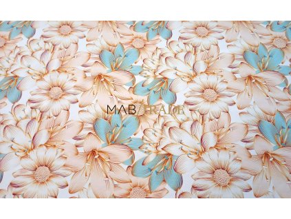 Bavlněný úplet - elastický jednolíc digi tisk Zlatý květ Kód 2903-7322