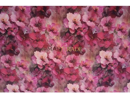 Elastická teplákovina Digi tisk - Květy višeň Kód 4842-7542