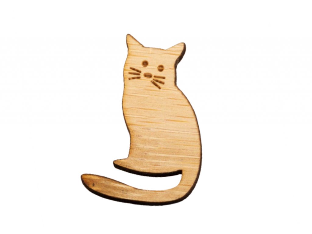 drevená brošňa mačka s mačkou mačacia mačička špendlík