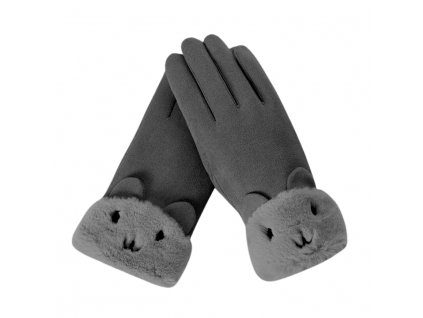 rukavice mačka s mačkou mačacia kožušinka teplé prstové dámske šedé