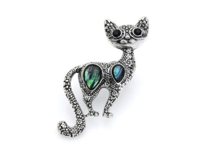 brošňa mačka s mačkou mačacie s mačkami abalone perleť paua kryštály swarowski 2