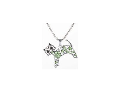 náhrdelník mačka s mačkou mačacie s mačkami kamienky sklo zelená