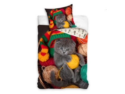 obliečky posteľná bielizeň mačka s mačkou mačacie s mačkami klbka farebné