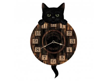 hodiny mačka s mačkou čierna mačacia na stenu kyvadlovej