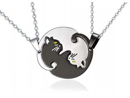 prívesok náhrdelník pre dvoch pre pár mačka s mačkou mačacie jin jang yin yang chirurgická oceľ okrúhly
