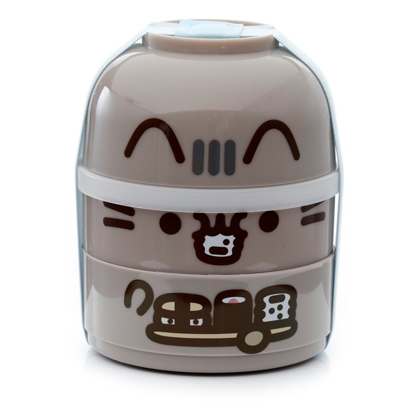 Dvojposchodová krabička na jedlo s príbormi s mačkou Pusheen