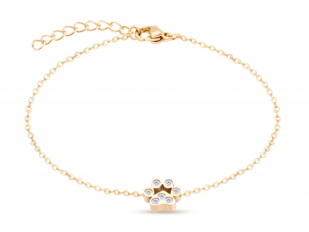 Náramok s malou mačacou labkou a zirkónmi - chirurgická oceľ Farba: zlatá