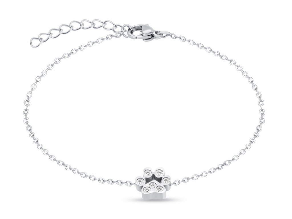Náramok s malou mačacou labkou a zirkónmi - chirurgická oceľ Farba: stříbrná