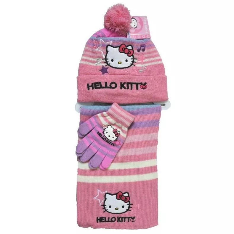 Súprava čiapok, šál a rukavice s mačičkou Hello Kitty - 2 farby Farba: světle růžová, obvod 54 cm