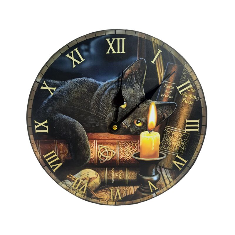 Hodiny s mačkou a knihami