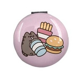Vreckové zrkadlo v kovovom puzdre s mačičkou Pusheen Fialová