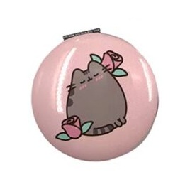 Vreckové zrkadlo v kovovom puzdre s mačičkou Pusheen ružová