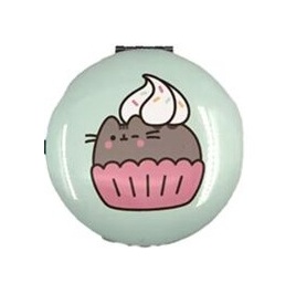 Vreckové zrkadlo v kovovom puzdre s mačičkou Pusheen Zelená